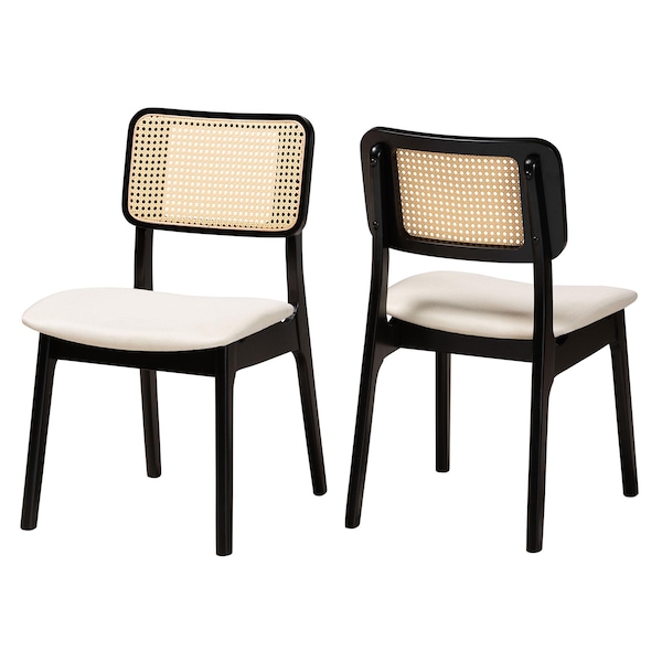 Baxton Studio Dannon Mid-Century Modern Cream Fabric and Black Finished Wood 2-Piece Dining Chair Set 234-2PC-13296-ZORO - main